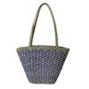 Bolso de Paja Tejido a Mano de Color Contrastante de Diseño de Nicho, Bolso Tejido de Sarga Simple de Estilo Nuevo, Bolso de Playa para Vacaciones en la Costa para Mujer