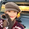 Boina de punto otoño e invierno para mujer, gorra de pintor vintage, gorra de lana de repartidor, cálida y versátil, hace que la cara se vea más pequeña