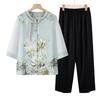 Ropa de Verano para Mamá 2025 Nuevo Traje Camiseta para Mediana Edad y Ancianos Ropa Casual de Verano para Abuela Estilo Chino Manga Corta Conjunto de Dos Piezas
