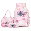 Mochila con Estampado de Animación de Dibujos Animados Nueva Transfronteriza Set de Tres Piezas Bolsa de Almuerzo Estuche para Lápices Mochila para Mujer