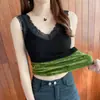Chaleco Cálido de Terciopelo Grueso para Mujer en Otoño e Invierno con Almohadillas en el Busto, Encaje Cuello en V Camiseta Interior con Tirantes, Tops de Moda para Mujer