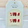 Arte de Unhas de Ano Novo e Primavera Vermelho Vinho Branco Francesa Armadura de Uso Armadura Falsa Dança do Leão Folha de Ouro Diamante Patch para Unhas