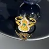 Livro Vermelho Pequeno Mais Vendido Novo Estilo Chinês Cabaça Moeda de Cobre Luxo Leve Zircônia Anel Aberto Design de Nicho Acessórios Vintage Meio Antigo