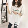 D139 Verano 2025 Nueva Camiseta Estampada de Manga Corta para Mujer Suelta Talla Grande para Mujer Tops Estudiantes de Longitud Media Rasgados