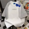 Camiseta de Manga Corta de Algodón 100% Puro Estilo Sencillo de Verano Estampado de Letras Personalizada Holgada Adelgazante Patchwork para Mujeres y Parejas Top Versátil