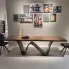 Mesa de Comedor Rectangular Grande Color Nogal, Mesa Irregular de Madera Maciza, Escritorio Creativo y Único, Escritorio Antiguo