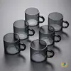 Q Taza de té pequeña de vidrio gris ahumado, taza pequeña negra, taza de degustación resistente al calor, taza de maestro, taza con asa pequeña