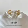 Brincos de Pérola Pétala Francesa Brincos com Pino de Prata Esterlina Brincos Femininos Luxo Acessível de Ponta Nicho Único Brincos Dourados
