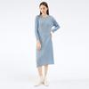Vestido Clásico de Manga Larga de Color Puro Miyake para Mujer de Longitud Media Simple Delgado con Abertura Inferior Falda Base Ropa de Primavera y Otoño