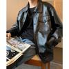 Jaqueta de couro de motocicleta americana primavera e outono para homens, estilo coreano, moda pu, couro, moda, marca, estilo hong kong, solta e versátil, jaqueta bonita
