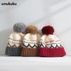 Comercio Exterior Retro Bola de Pelo Jacquard Ins Sombrero de Lana Tejido Coreano Infantil Otoño e Invierno Lindo Cálido Combinable Cara Pequeña