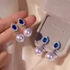 Pendientes de Perla Zafiro Princesa Windsor con Nácar Akoya Blanco Australiano, Pendientes Elegantes de Lujo Ligero de Gama Alta
