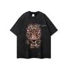 Camiseta de manga corta estilo americano lavado viejo pequeño para cuello cercano para hombres y mujeres hiphop algodón puro antiguo pesado moderno marca camiseta de media manga verano