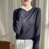 Camiseta básica de malha Tencel, cor sólida, gola redonda, fina, manga longa feminina, top de corte solto, blusa estilosa