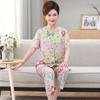 Pijama para madres de mediana edad y mayores, con estampado digital, pantalones de manga corta, tejido de algodón sintético, ropa de casa, conjunto de cárdigan con botones florales