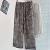 Foto Real de Pantalones Rectos de Pierna Ancha Estampados de Gama Alta para Mujer, Moda Verano 2026, Corte Holgado, Adelgazantes, Cintura Elástica, Pantalones Casuales