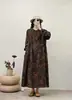 Vestido Plissado Redondo de Manga Longa Estampado Retrô Estilo Novo Primavera 2026 para Mulheres Saia Longa Solta Linha A