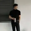 Asclo&Qiao Suéter de Gola Meia-Alta Camiseta de Tricô Estilo Coreano Simples e de Alto Padrão Novo Estilo Camisa Fresca e Respirável de Manga Meia