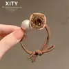 Nueva Moda Goma para el Cabello con Pedrería y Perlas para el Viaje Diario Cola de Caballo Alta Moño Alta Elasticidad Cuerda para el Cabello Mujer Elegante