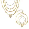 Acero Inoxidable Lazo Corazón Circonita Diamante Completo Colgante Cadena de Cuchilla Pulsera Collar Juego de Joyería Chapado en Oro Real de 18K