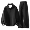 Conjunto de Hombre Tallas Grandes para Primavera y Otoño, Talla Extra Grande, Sudadera Falsa de Dos Piezas con Cuello Solapa, Pantalones Largos, Camisa de Manga Larga para Hombres Altos y de Complexión Grande