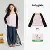 Camiseta Raglán Bordada de Niña Pudding Haru Little Pony, Nuevo Estilo Primavera, Bloques de Color Versátil Camiseta Base de Manga Larga con Cuello Redondo para Niños