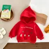 Ropa para niños estilo coreano otoño e invierno Nuevo suéter con capucha forrado de polar para bebés niños y niñas bebé Navidad engrosado cálido top pullover