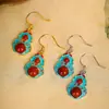 Pendientes de Calabaza Yue Erxin Plata S925 para Mujer Pendientes Dorados Método Antiguo Pendientes Artesanía de Esmalte Azul Quemado Pendientes