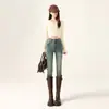 Pantalones Skinny de Mezclilla Azul Retro para Mujer, Otoño 2026, Doble Botón, Dobladillo Deshilachado, Cintura Alta, Adelgazantes, Ajustados, Pantalones de Lápiz Elásticos