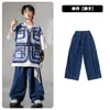 Roupas de Moda Hip-hop para Crianças Roupa para Meninos Colete Falso Azul Roupa de Manga Curta hiphop Roupas de Performance Bacanas para Meninas Bateria