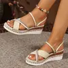 Sandalias de plataforma de tacón alto al por mayor con tiras cruzadas y punta abierta para mujer, sandalias de tacón alto estilo europeo y americano con pedrería, suelas gruesas, tallas grandes