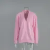 Cárdigan de Punto con Imitación de Piel de Visón Transfronterizo Estilo Europeo y Americano Otoño e Invierno 2025 Suéter Chaqueta Holgado de Manga Larga con Cuello en V para Mujer