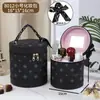 Nova Bolsa de Maquiagem Estilo Balde Lenço de Seda Moda de Alta Qualidade Cilíndrica Estampada Xadrez Estojo de Maquiagem Portátil Caixa de Presente