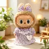 Muñeca de Peluche de Vinilo Labubu de 38 cm Ropa Vestido Rosa de Corazón de Verano Bolso Cruzado Morado de Corazón Conjunto de Vestido de Tul