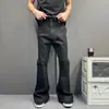 Pantalones vaqueros negros de estilo americano para la calle con un ligero acampanado, jeans negros para hombre, corte slim, casual, de pierna recta, largos