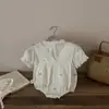 INS Verão Fino Colete Bordado Roupas de Coelho Bolsa Roupas de Pum Bebê Feminino Bolha Manga Curta Camisa Base
