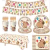 Paquete de Decoración de Cumpleaños con Vajilla de Fiesta de Capibara Transfronteriza, Platos de Papel de Animal Capibara, Servilletas de Papel, Mantel