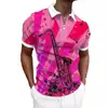 Camisa Polo Masculina Listrada com Estampa Digital de Verão Nova Moda Europeia e Americana com Botões em Estoque