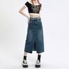 Saia Jeans Feminina para Figura Pera 2025, Saia Média Versátil Retrô Personalizada Cobre Quadril com Fenda Frontal Tendência