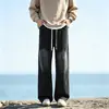 Jeans reto solto da moda estilo americano com retalhos para homens, novas calças casuais versáteis de verão com perna curva