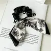 Scrunchie de Cetim Estampado Vintage Estilo Francês Elástico Elegante para Cabelo Prendedor de Rabo de Cavalo
