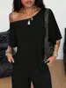 2025 Transfronterizo Caliente Nuevo Camiseta sin Hombros de un Solo Hombro Pantalones de Pierna Ancha Sueltos Traje Deportivo de Yoga Fitness de Moda