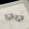 Pendientes de Botón Geométricos Dorados y Plateados de Alto Brillo, Estilo Francés Minimalista, Pendientes de Plata Cepillada de Gama Alta