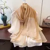 Bufanda de Seda Bloque de Color para Mujer, Nuevo Estilo Otoño e Invierno, Bufanda Coreana Simple y de Alta Gama con Hilo Dorado, Bufanda Larga de Gasa, Chal Transfronterizo