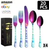 Talheres ocidentais de aço inoxidável com padrão de caveira Amazon transfronteiriço, conjunto de faca, garfo e colher para hotel, 20/40/60 peças
