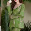 Pijama Nuevo de Seda de Hielo 2026 para Mujer, Estilo Primavera y Otoño, Manga Larga, Pantalón Largo, Delgado, Jacquard Francés, Estilo Ins, Ropa de Casa Elegante