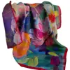 Bufanda Cuadrada de Seda Artificial Morada Estilo Chino Retro Pintura al Óleo Flor de Loto para Mujer Bufanda Chal de Primavera y Otoño 70 Cuadrada con Chaqueta