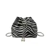 Bolsa Saco com Cordão Estampa Leopardo para Mulheres 2025 Nova Verão Corrente Zebra Estampa Bolsa de Ombro Estilo Pérola Pequena Bolsa