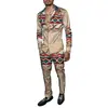 Moda Masculina Primavera/Verão 2025 Terno de Camisa Marca Estampada Peça Dupla Manga Longa Slim Respirável Algodão Estilo Elegante