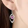 Pendientes de plata sencillos con circonitas, pendientes de perla de amor giratorios para mujer, pendientes de longitud media para mujer, pendientes de moda invertidos